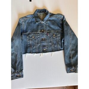 Levi's Cropped Denim Trucker Jacket, Raw Hem, Classic Blue Jean Jacket